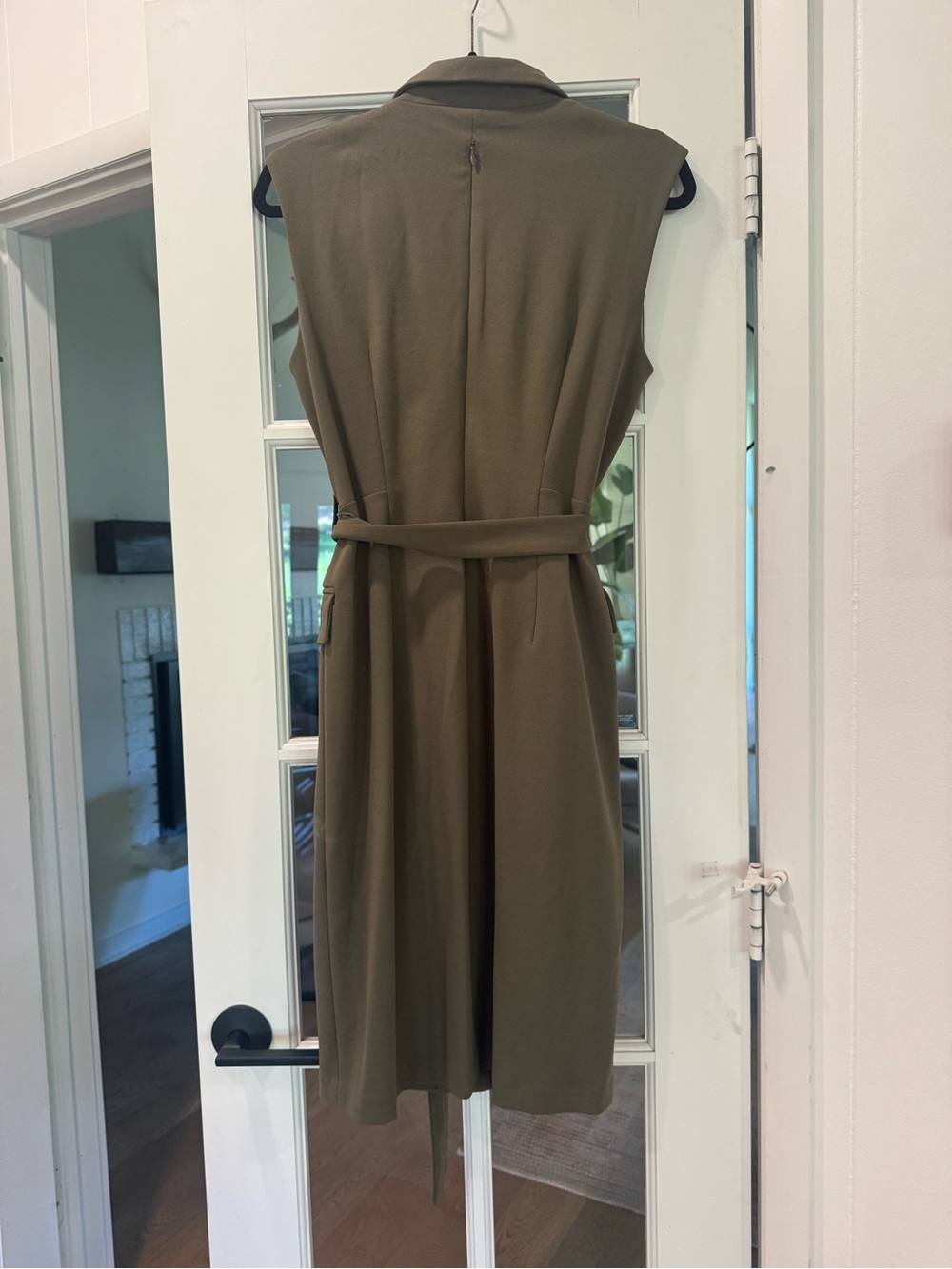 Calvin Klein Olive Green Sleeveless Belted Trench Dress - Picture 2 of 3